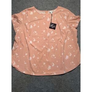 Ava & Viv Blush Pink Floral Short Sleeve Blouse NWT Plus Size Soft Top XL
